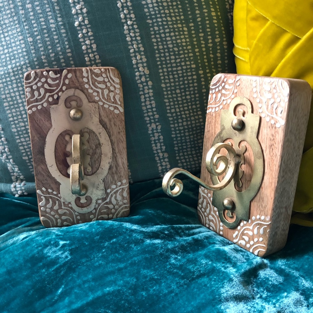 Wood Gold Embellished Hanging Hooks